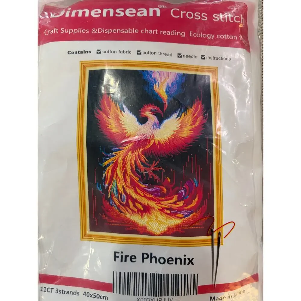 Dimensean Fire Phoenix Stamped Cross Stitch Kit 11CT 40x50cm NEW Sealed
